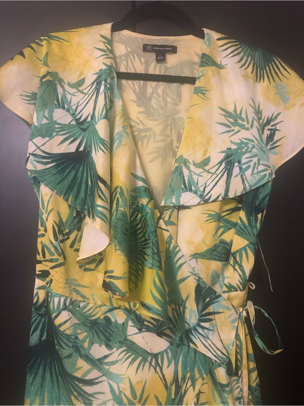 INC International Concepts Yellow Dress with Green Tropical Print - Picture 3 of 4
